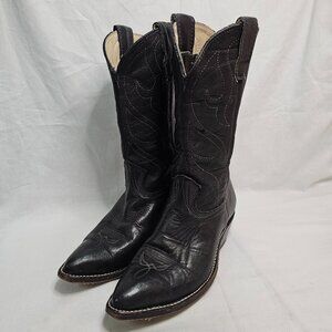 Stewart Boot Co 1977 VTG Hand Made Black Cowhide Leather Cowboy Boots Mens 8.5EE